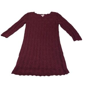 Cat & Jack - Girls 3/4 Sleeve Sparkle Sweater Dress - Burgundy - XL (14-16)